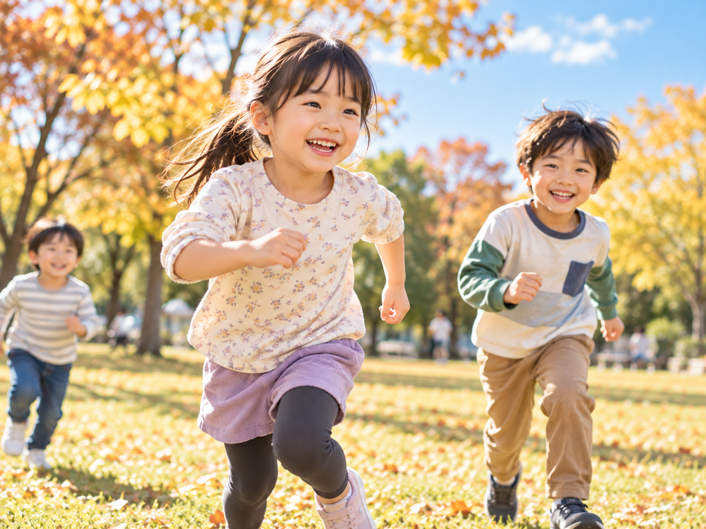 子供たちが外で運動しているシーン